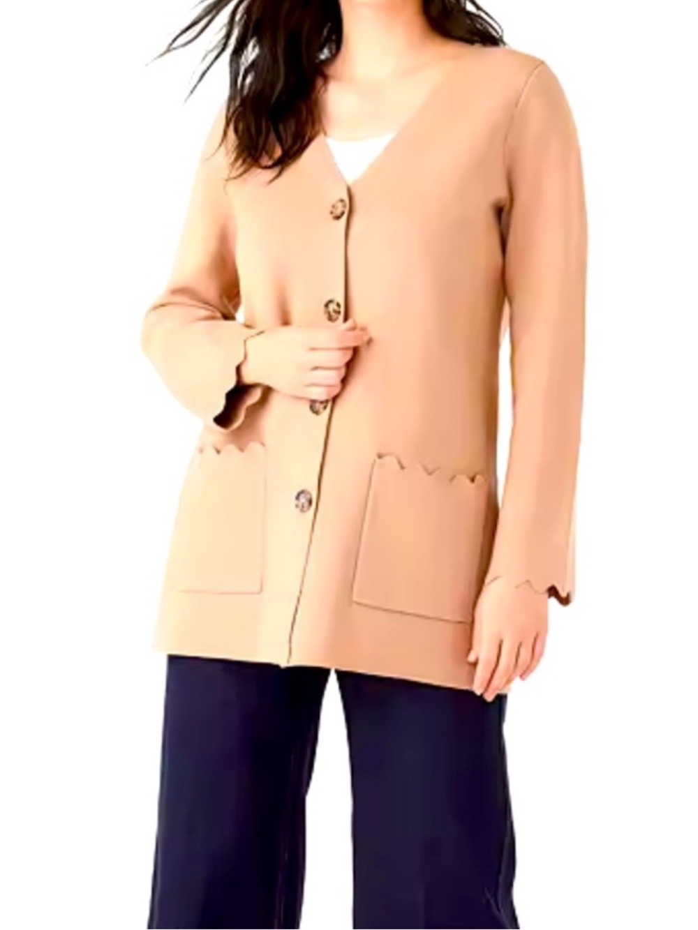 Kate Spade Camel V-neck Button Front Scalloped Sweater Blazer size S